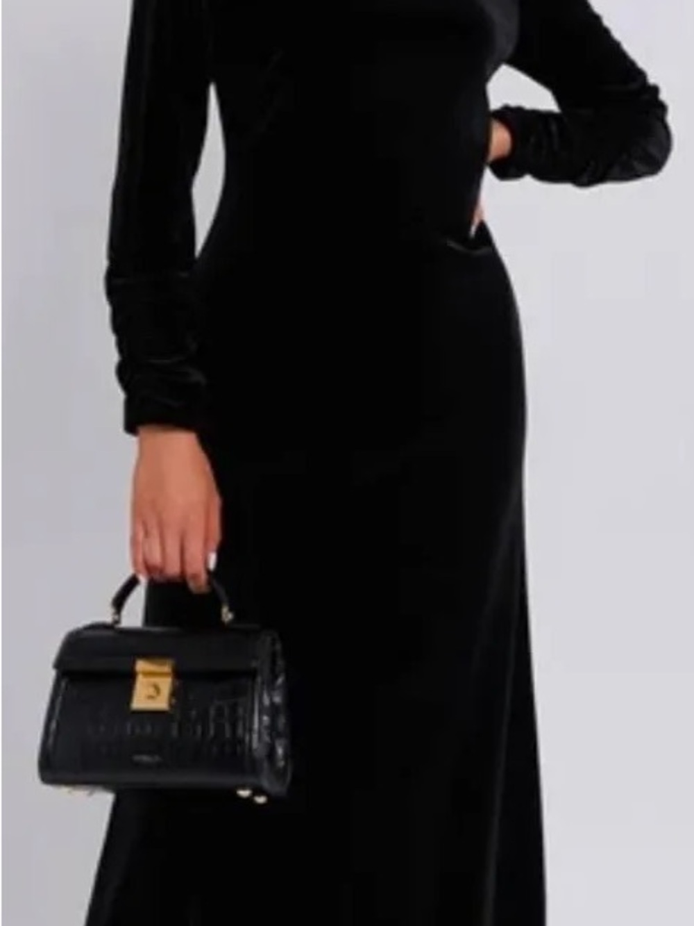 Pomander Place Black Velvet Long Sleeve Gown